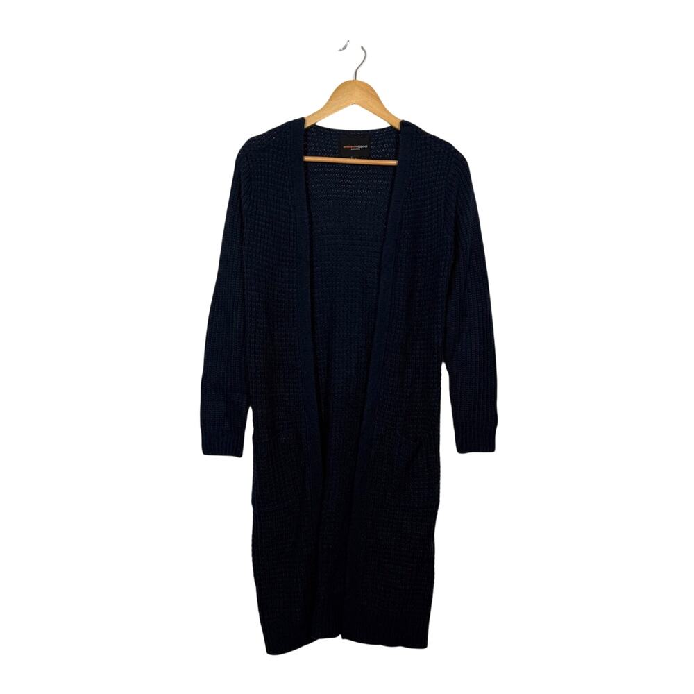 Ambiance Apparel Navy Blue Duster Cardigan Small Open Front Knitted Long Sweater